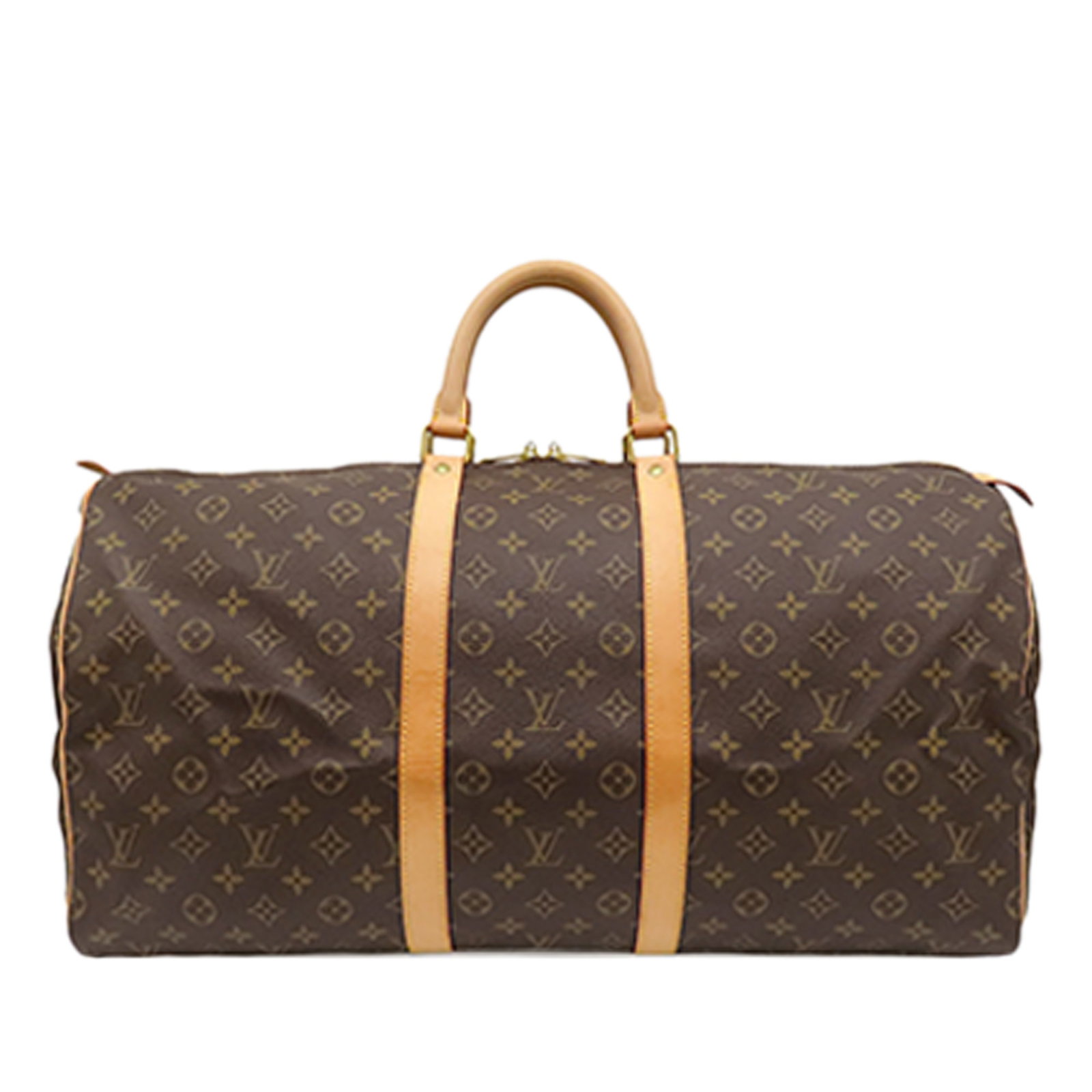 Louis Vuitton Keepall 55 Monogram Canvas Travel Bag: Louis Vuitton Keepall 55 Monogram Canvas Travel Bag Louis Vuitton Monogram Keepall 55 travel bag crafted with a monogram canvas body, vachetta leather trim, rolled vachetta leather handles, and a top 