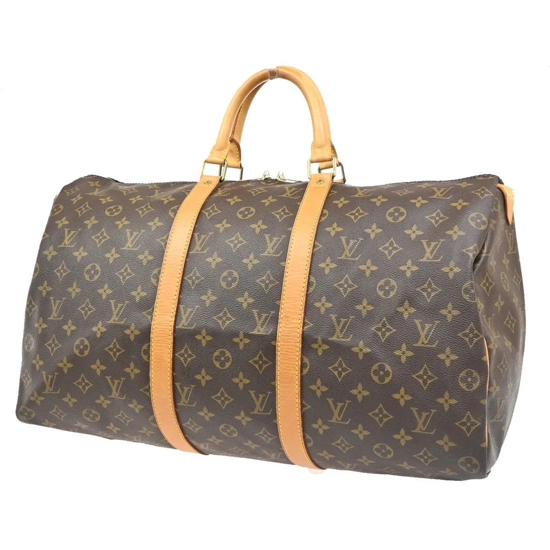 Louis Vuitton Keepall Brown Canvas Travel Bag: Louis Vuitton Keepall Brown Canvas Travel Bag Louis Vuitton Keepall in brown monogram canvas. This unisex bag is made in France and is presented in good condition. The exterior shows scuffing, dirt, l