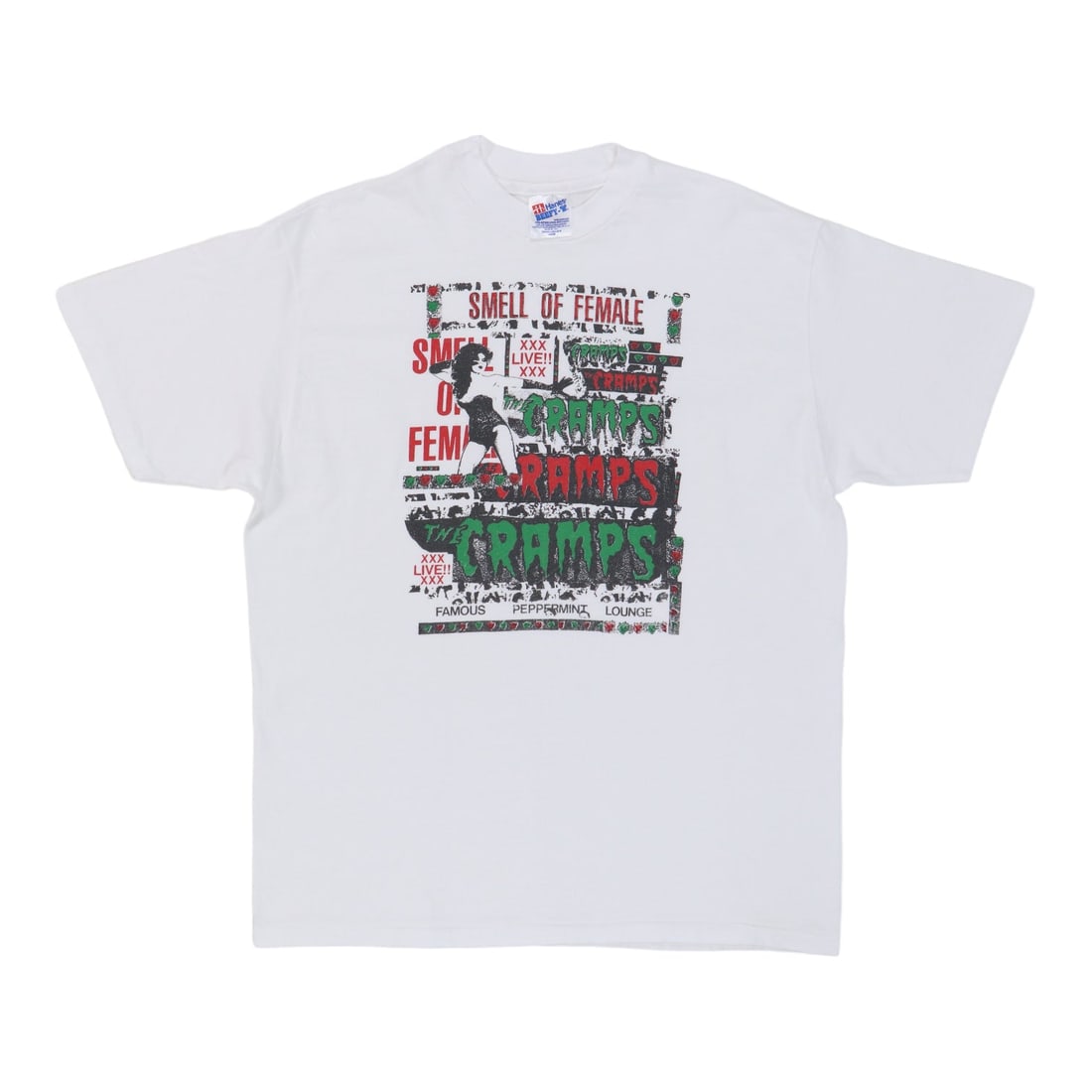 Vintage 1990s The Cramps Smell Of Female White Cotton T-Shirt XL: Vintage 1990s The Cramps Smell Of Female White Cotton T-Shirt XL This is an original vintage 1990s The Cramps "Smell Of Female" shirt. It features no back graphics and is made from 100% cotton in whit