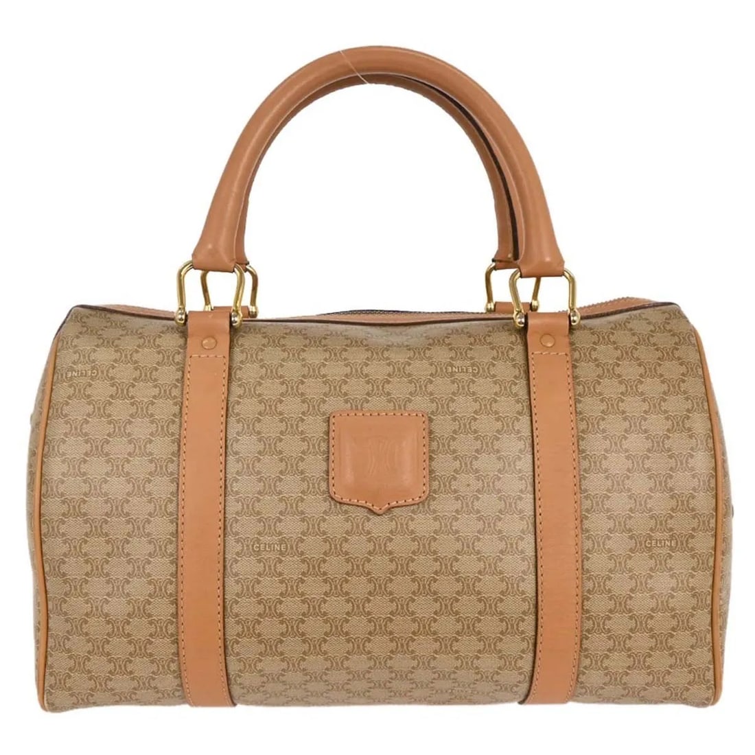 Vintage Celine Macadam Canvas and Leather Duffle Bag 31cm: Vintage Celine Macadam Canvas and Leather Duffle Bag 31cm This pre-owned Celine Vintage Duffle Bag features beige PVC canvas with leather accents. Designed for women, the bag combines classic style wi