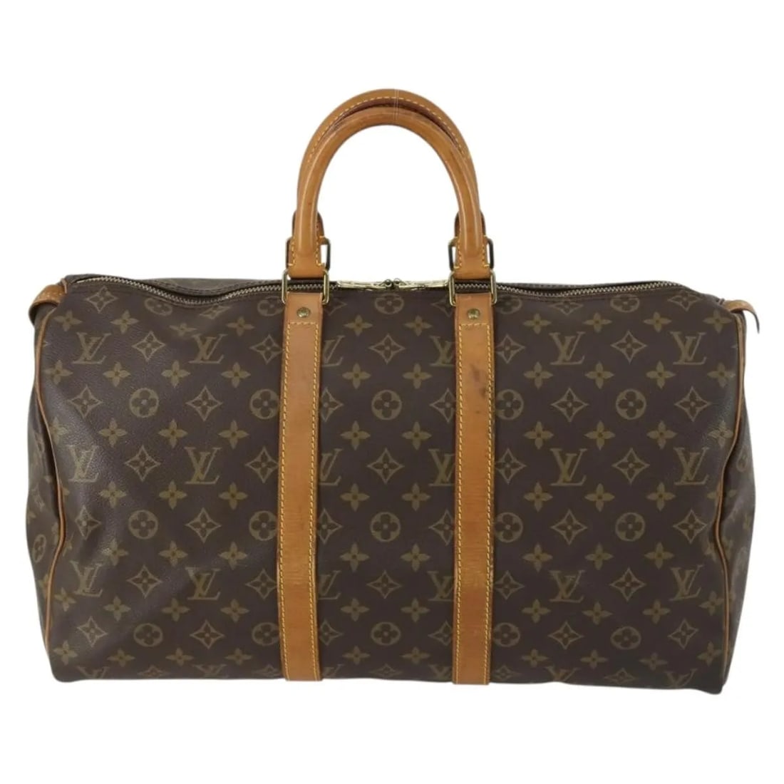 Louis Vuitton Keepall Monogram Canvas Brown Unisex Travel Bag 45cm: Louis Vuitton Keepall Monogram Canvas Brown Unisex Travel Bag 45cm This Louis Vuitton Keepall Bag features the iconic monogram canvas in brown and is designed for unisex use. Crafted in France, the ba