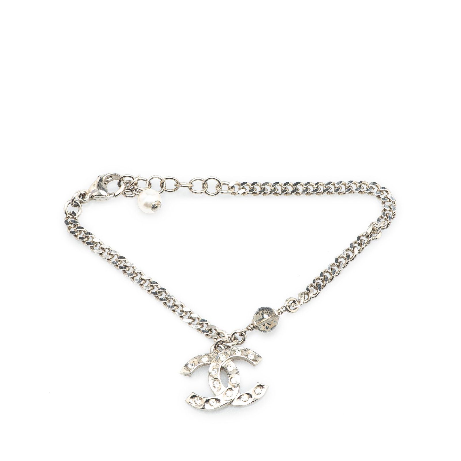 Chanel silver-tone rhinestone charm bracelet with CC logo (1 of 6)