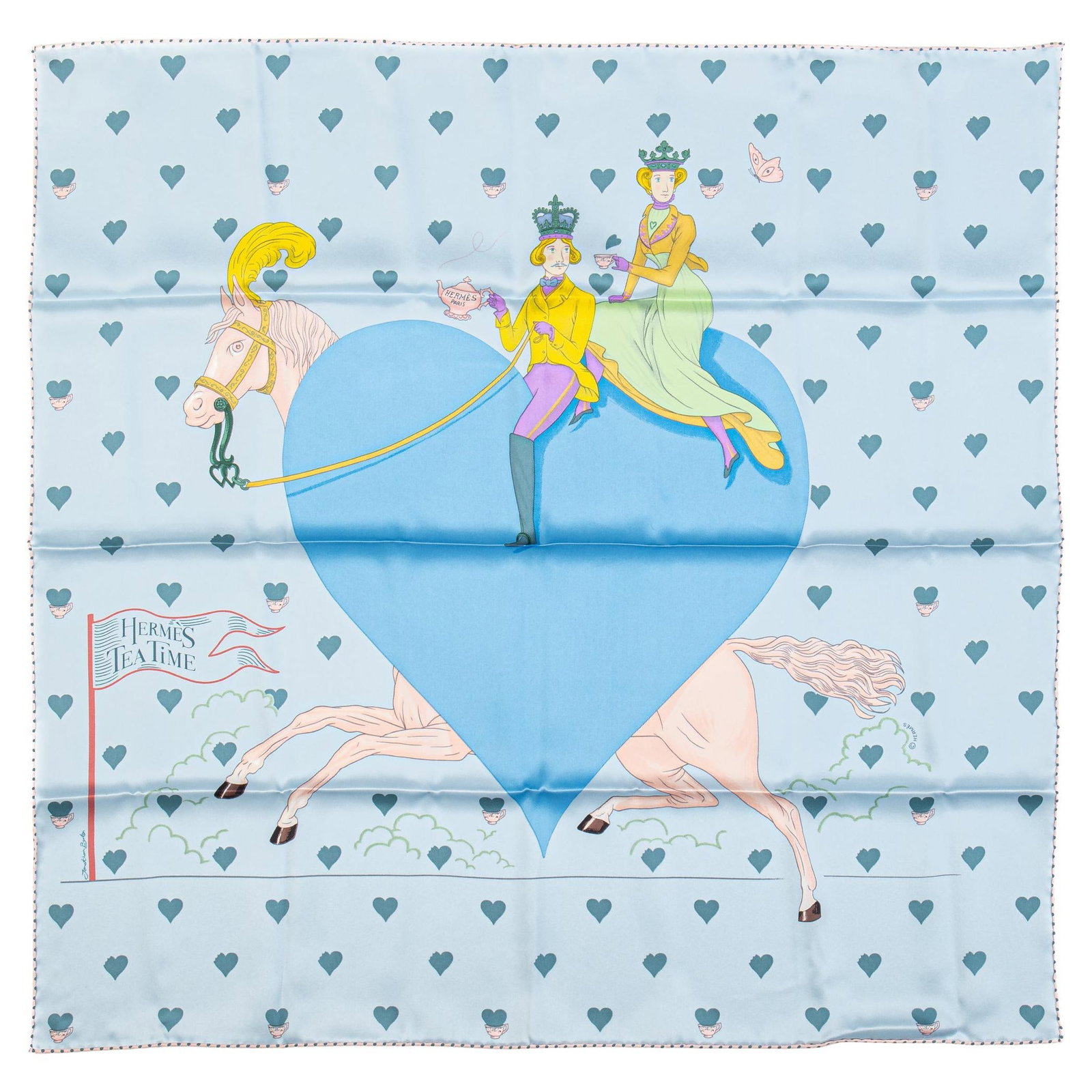 Hermes Tea Time Celeste silk scarf with box (1 of 6)