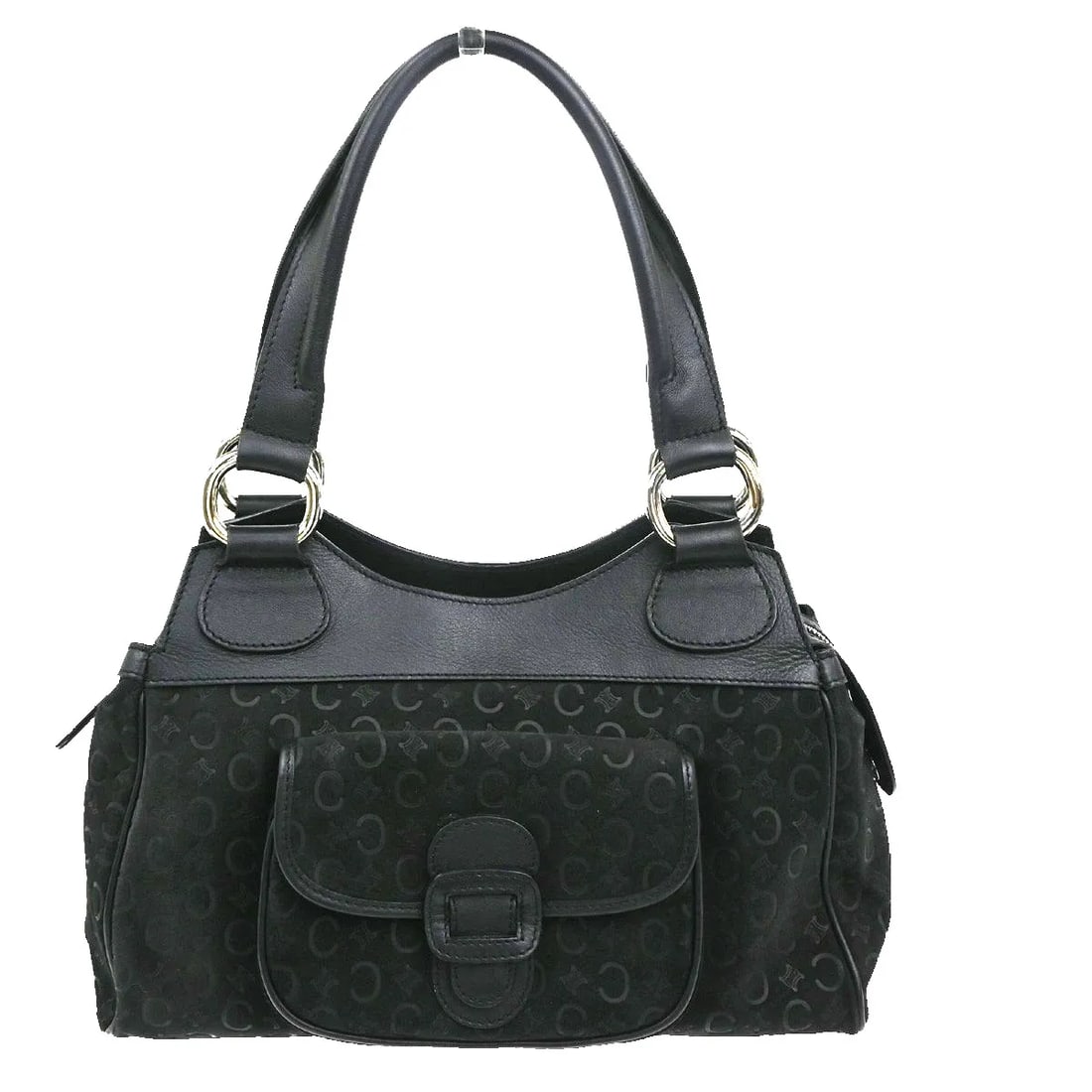 Celine C Macadam black suede shoulder bag: Celine C Macadam black suede shoulder bag This Celine C Macadam handbag is crafted from black suede and designed for women. It features a shoulder bag style with ample space, measuring 30cm by 20cm by