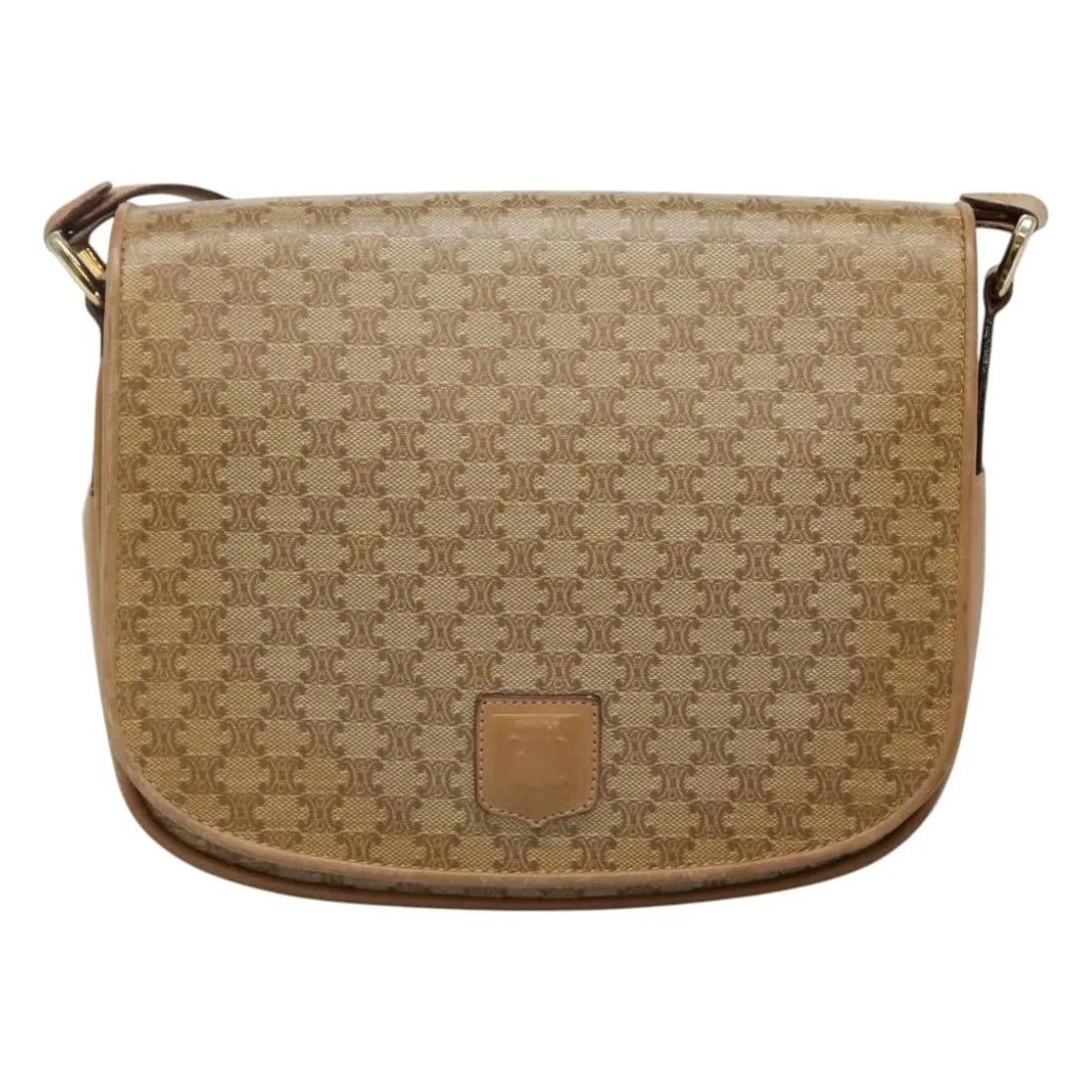 Celine Vintage Macadam Shoulder Bag Beige Canvas Leather: Celine Vintage Macadam Shoulder Bag Beige Canvas Leather This Celine Vintage Macadam Shoulder Bag is crafted from beige canvas with leather accents. Designed for women, it features the signature Macad