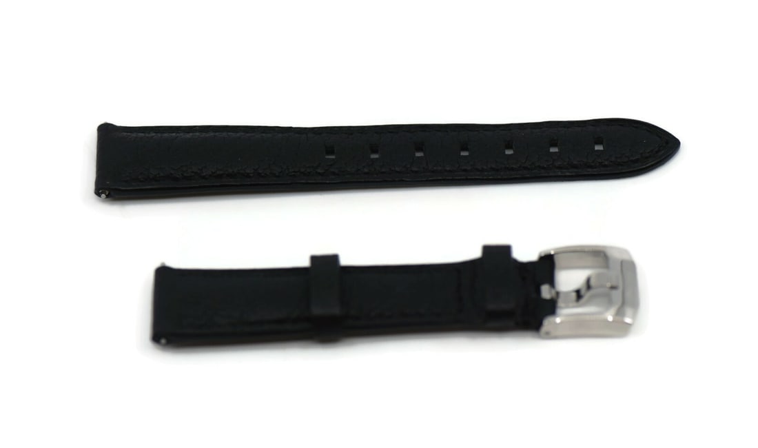 TAG Heuer Authentic Black Leather Watch Strap 16mm: TAG Heuer Authentic Black Leather Watch Strap 16mm Elevate your timepiece with this TAG Heuer OEM Black Leather Strap. Crafted from high-quality leather, this wristwatch band features a sleek black co