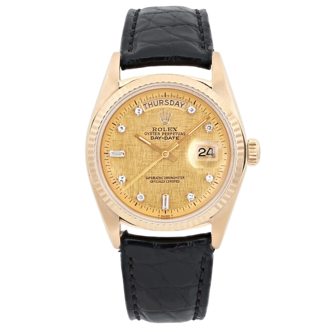 Rolex Day-Date 36mm 18K Yellow Gold Automatic Watch 1803 Vintage: Rolex Day-Date 36mm 18K Yellow Gold Automatic Watch 1803 Vintage This exquisite Rolex Day-Date wristwatch features a 36mm case crafted from 18K yellow gold, embodying luxury and elegance. The champagn