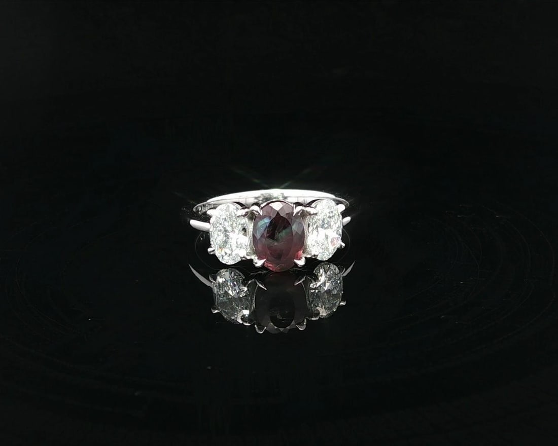 Platinum 2.23ct AGL Color Change Alexandrite Diamond Cocktail Ring: Platinum 2.23ct AGL Color Change Alexandrite Diamond Cocktail Ring This exquisite cocktail ring is crafted from solid platinum and features a stunning 2.23-carat total weight of natural gemstones. The