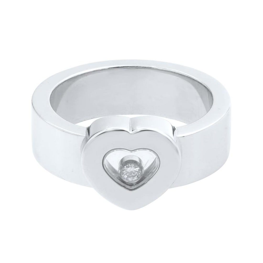 Chopard Happy Diamond Ring 18K White Gold 0.05ct Round Brilliant Size 6: Chopard Happy Diamond Ring 18K White Gold 0.05ct Round Brilliant Size 6 This exquisite Chopard Happy Diamond Ring is crafted from 18K white gold and features a stunning floating round brilliant cut di