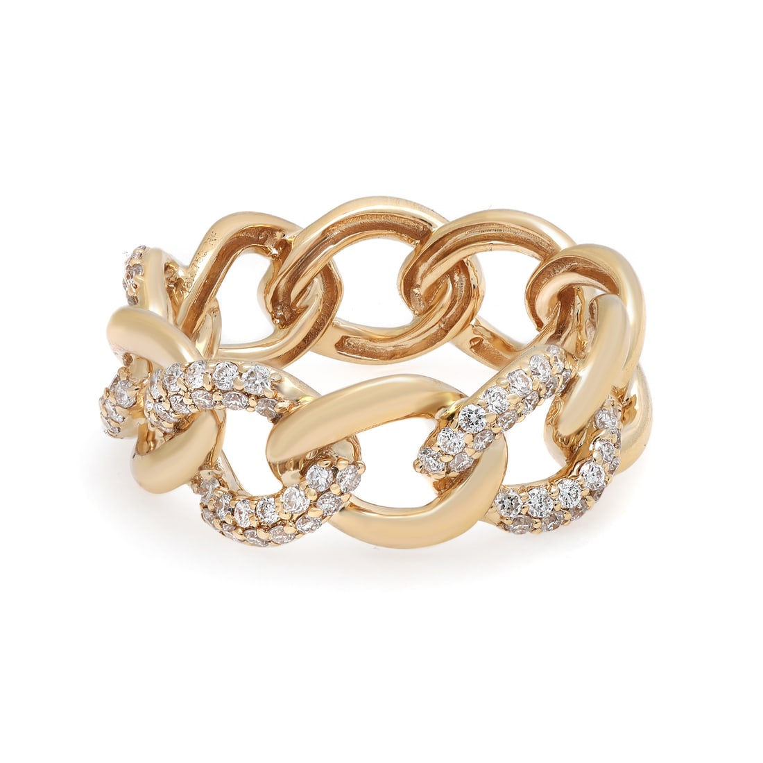 Rachel Koen 18K Yellow Gold Pave Set Diamond Chain Link Ring 0.50Cttw Size 6: Rachel Koen 18K Yellow Gold Pave Set Diamond Chain Link Ring 0.50Cttw Size 6 This exquisite Rachel Koen Pave Set Diamond Chain Link Ring is a stunning blend of elegance and craftsmanship. Made from hi