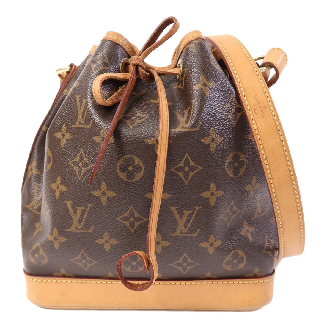 Louis Vuitton Noe BB Brown Monogram Shoulder Bag with GHW M46983: Louis Vuitton Noe BB Brown Monogram Shoulder Bag with GHW M46983 This LOUIS VUITTON Noe BB shoulder bag features the signature brown monogram design and is crafted from durable PVC coated canvas. Desi