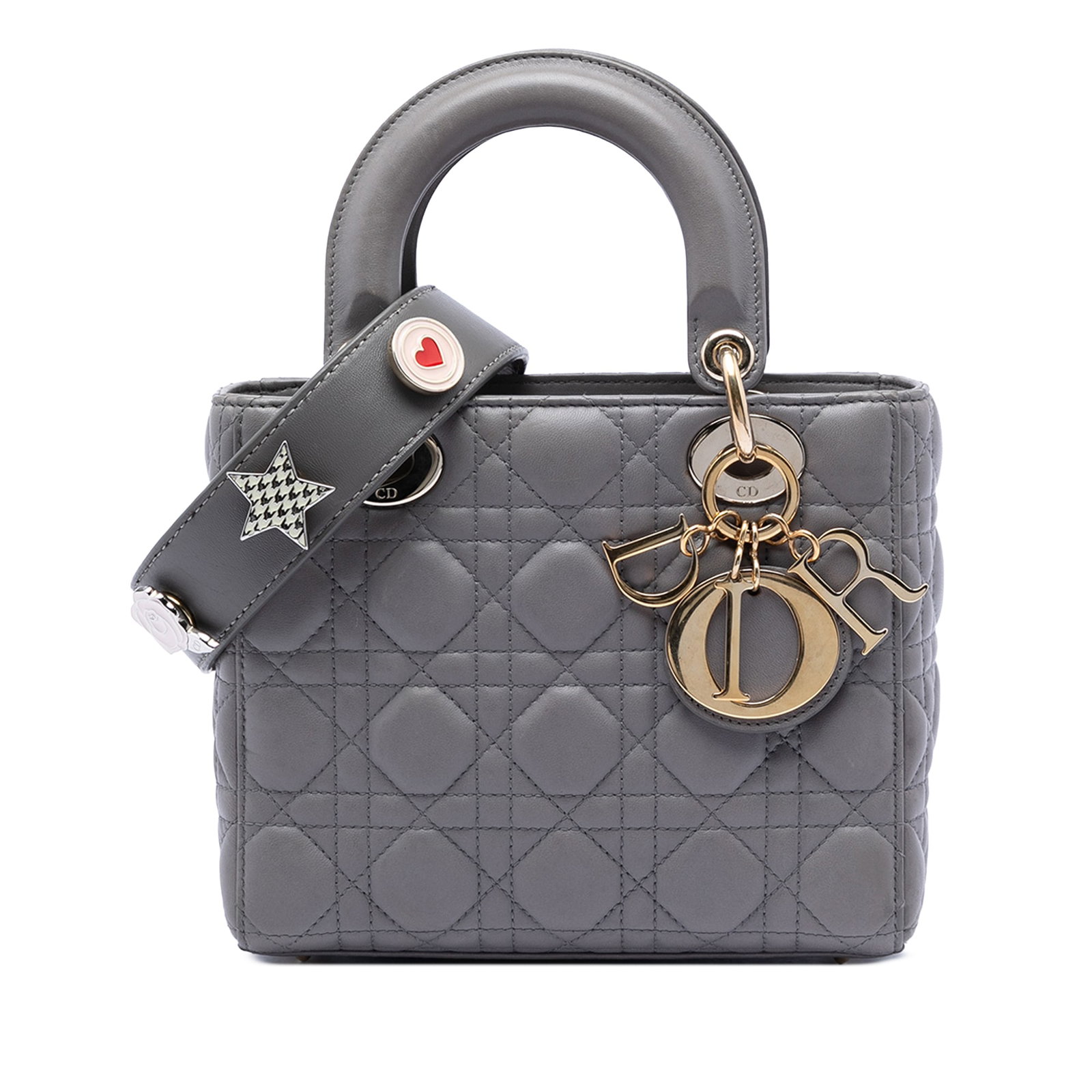Dior My ABCDior Lady Dior Small Gray Lambskin Bag: Dior My ABCDior Lady Dior Small Gray Lambskin Bag This Lady Dior handbag is crafted in gray quilted lambskin leather with Cannage detailing. It features flat leather handles, a detachable flat leather