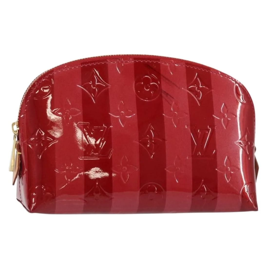 Louis Vuitton Red Patent Leather Cosmetic Pouch Limited Edition: Louis Vuitton Red Patent Leather Cosmetic Pouch Limited Edition This Louis Vuitton Cosmetic Pouch is crafted from red patent leather featuring the Monogram Vernis Rayures design. Designed for women, i
