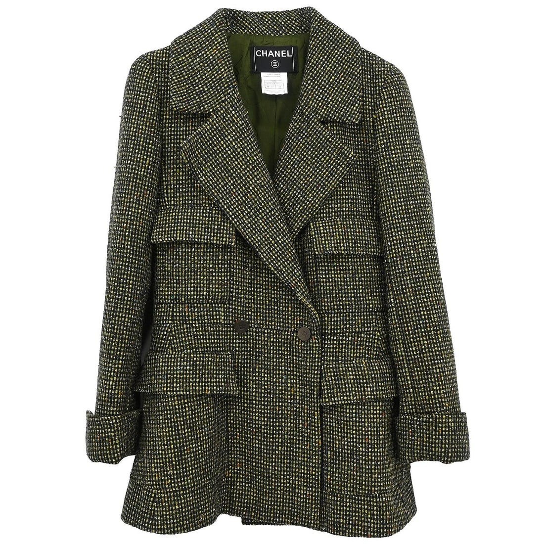 Vintage Chanel Green Wool Silk Jacket Size 34 France (1 of 10)