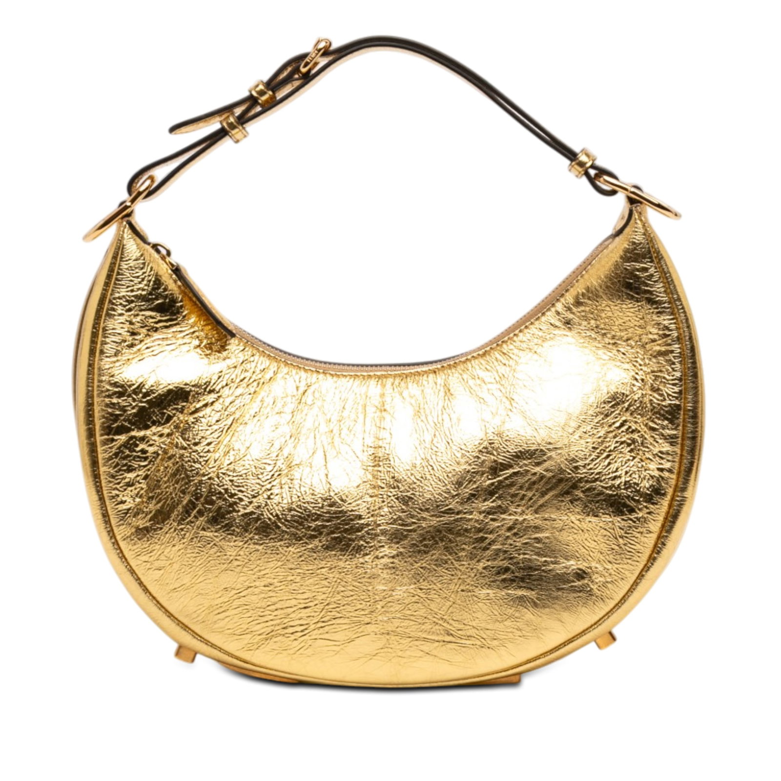 Fendi Fendigraphy Small Metallic Leather Hobo Bag: Fendi Fendigraphy Small Metallic Leather Hobo Bag This Fendigraphy hobo bag is crafted in metallic leather with an adjustable flat leather strap, a top zip closure, and gold-tone hardware at the botto