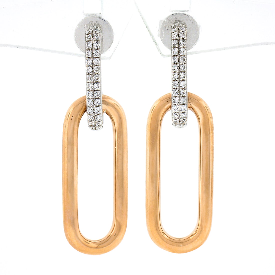 14k White Rose Gold Diamond Paperclip Dangle Earrings (1 of 5)