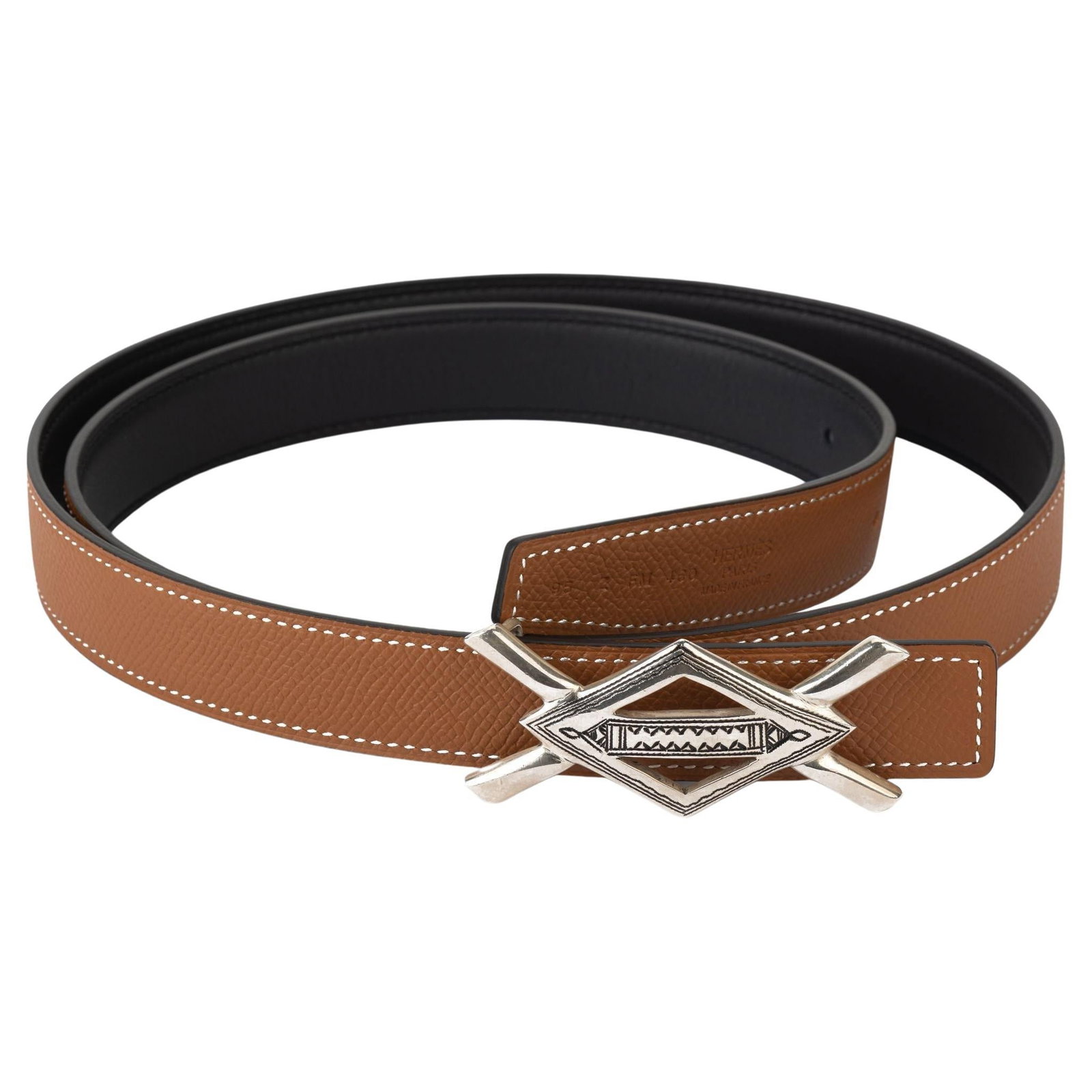 Hermes Reversible Thin Belt Gold Epsom Black Swift Handmade Buckle: Hermes Reversible Thin Belt Gold Epsom Black Swift Handmade Buckle Discover the elegance of this Hermes Reversible Tuareg Thin Belt, a luxurious accessory crafted from premium materials. This brand ne