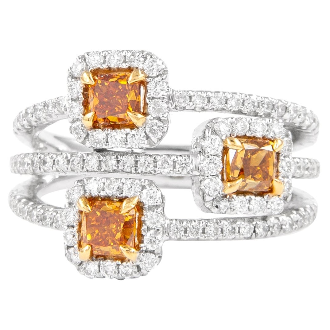 GIA 1.65ct Fancy Intense Brownish Orangey Yellow Diamond Ring 18k Gold: GIA 1.65ct Fancy Intense Brownish Orangey Yellow Diamond Ring 18k Gold This stunning modern cocktail ring features a unique Fancy Intense Brownish Orangey Yellow diamond at its center, weighing 1.65 c