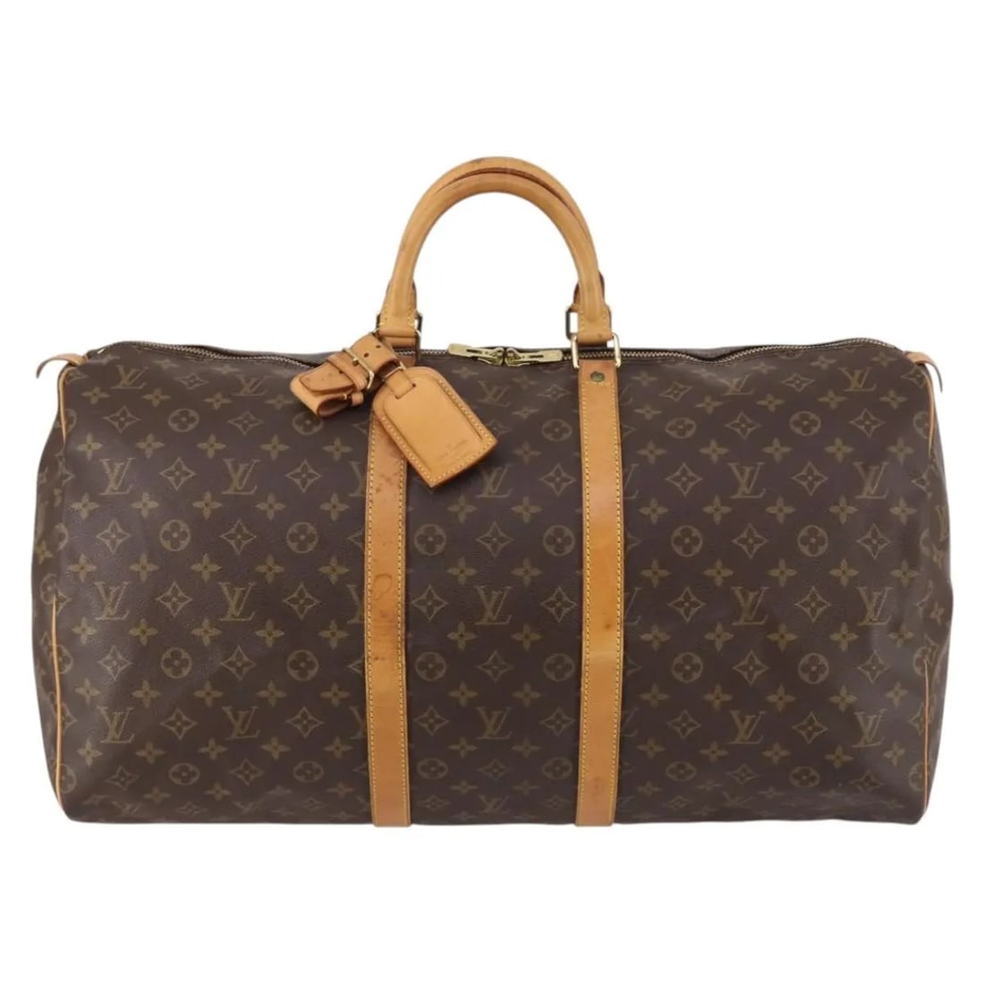 Louis Vuitton Monogram Keepall Canvas Travel Duffel 55cm: Louis Vuitton Monogram Keepall Canvas Travel Duffel 55cm This Louis Vuitton Keepall Bag features the iconic monogram canvas in brown and is designed for unisex use. Crafted in France, the bag shows ex