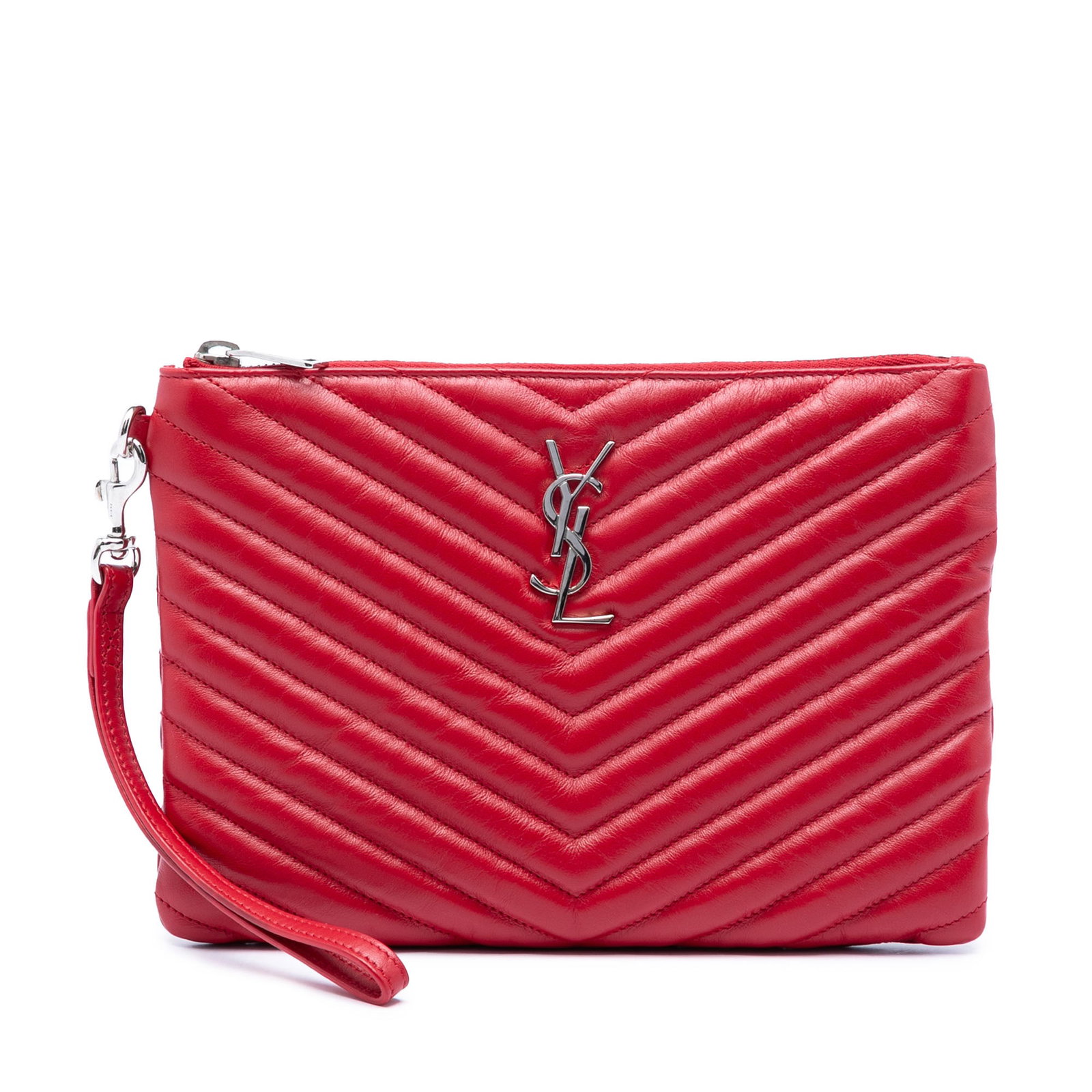Saint Laurent Monogram A5 Wristlet Pouch in Red Chevron Leather (1 of 6)