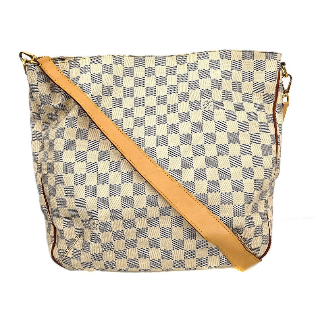 Louis Vuitton Sophie N41216 Damier Azur Shoulder Bag: Louis Vuitton Sophie N41216 Damier Azur Shoulder Bag Vintage Louis Vuitton Sophie shoulder bag in Damier Azur canvas with leather strap and trim. This trapezoid-shaped bag features an open top with zi