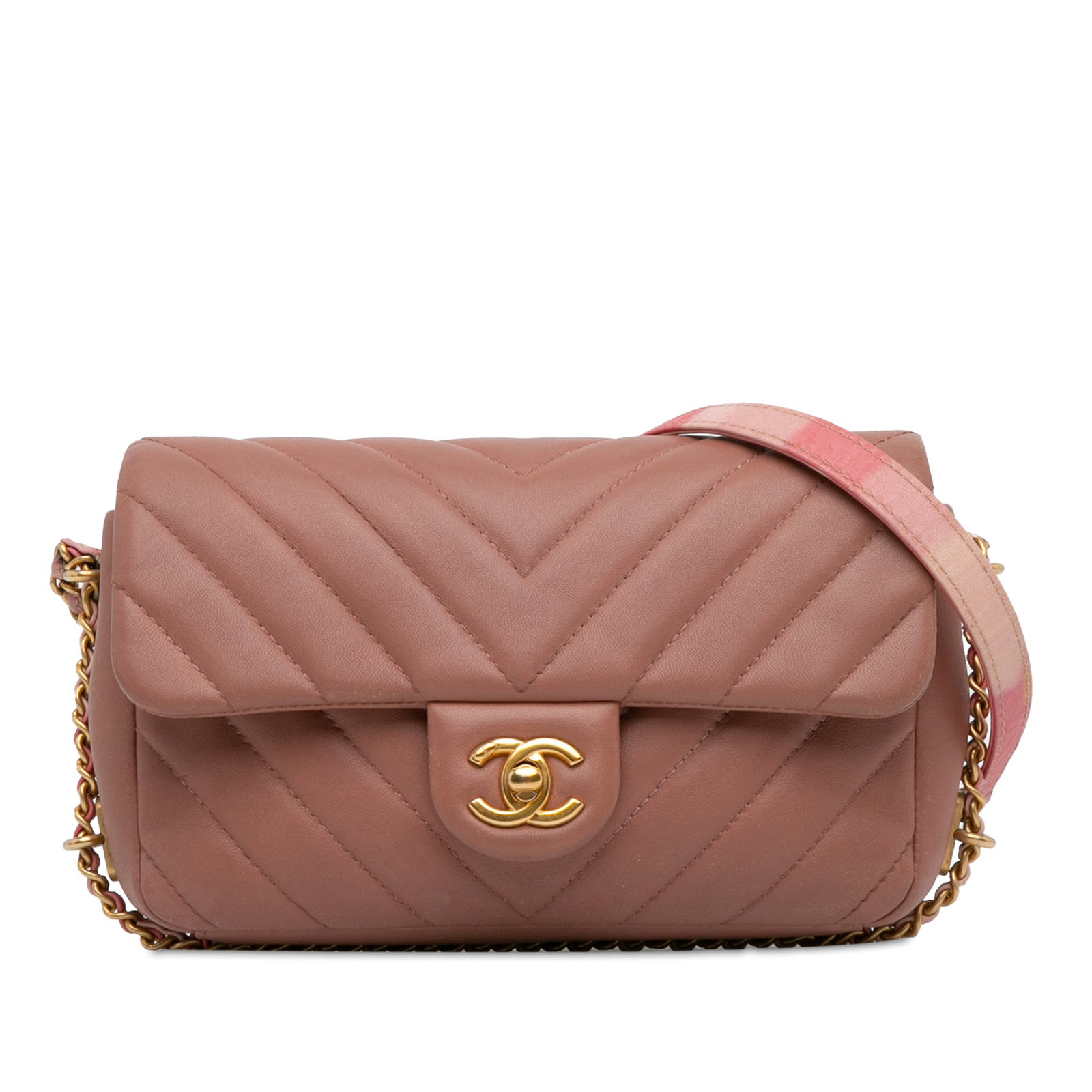 Chanel Mini Rectangular Chevron Pink Lambskin Flap Bag: Chanel Mini Rectangular Chevron Pink Lambskin Flap Bag This Chanel Mini Rectangular Chevron Flap Bag is a stunning crossbody piece crafted from quilted lambskin leather in a lovely pink hue. It featur