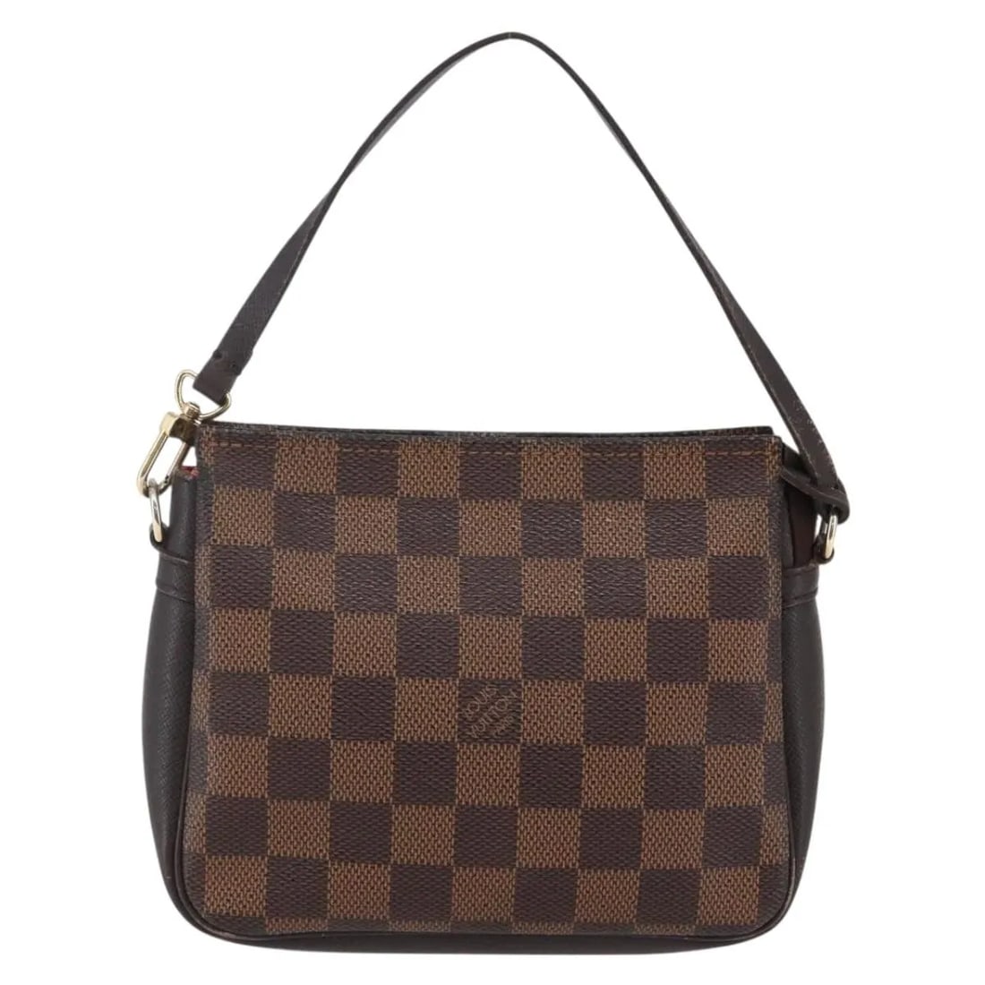 Louis Vuitton Damier Canvas Trousse Makeup Pouch Brown France: Louis Vuitton Damier Canvas Trousse Makeup Pouch Brown France This Louis Vuitton Trousse Make Up Bag features the classic Damier canvas in brown, designed for women. The bag shows signs of wear, inclu