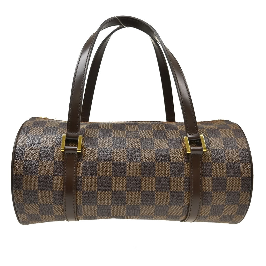 Louis Vuitton Papillon 26 Damier Canvas Brown Handbag N51304: Louis Vuitton Papillon 26 Damier Canvas Brown Handbag N51304 Vintage Louis Vuitton Papillon 26 handbag in brown Ebene Damier canvas with leather trim and double handles. This zip-top handbag features 