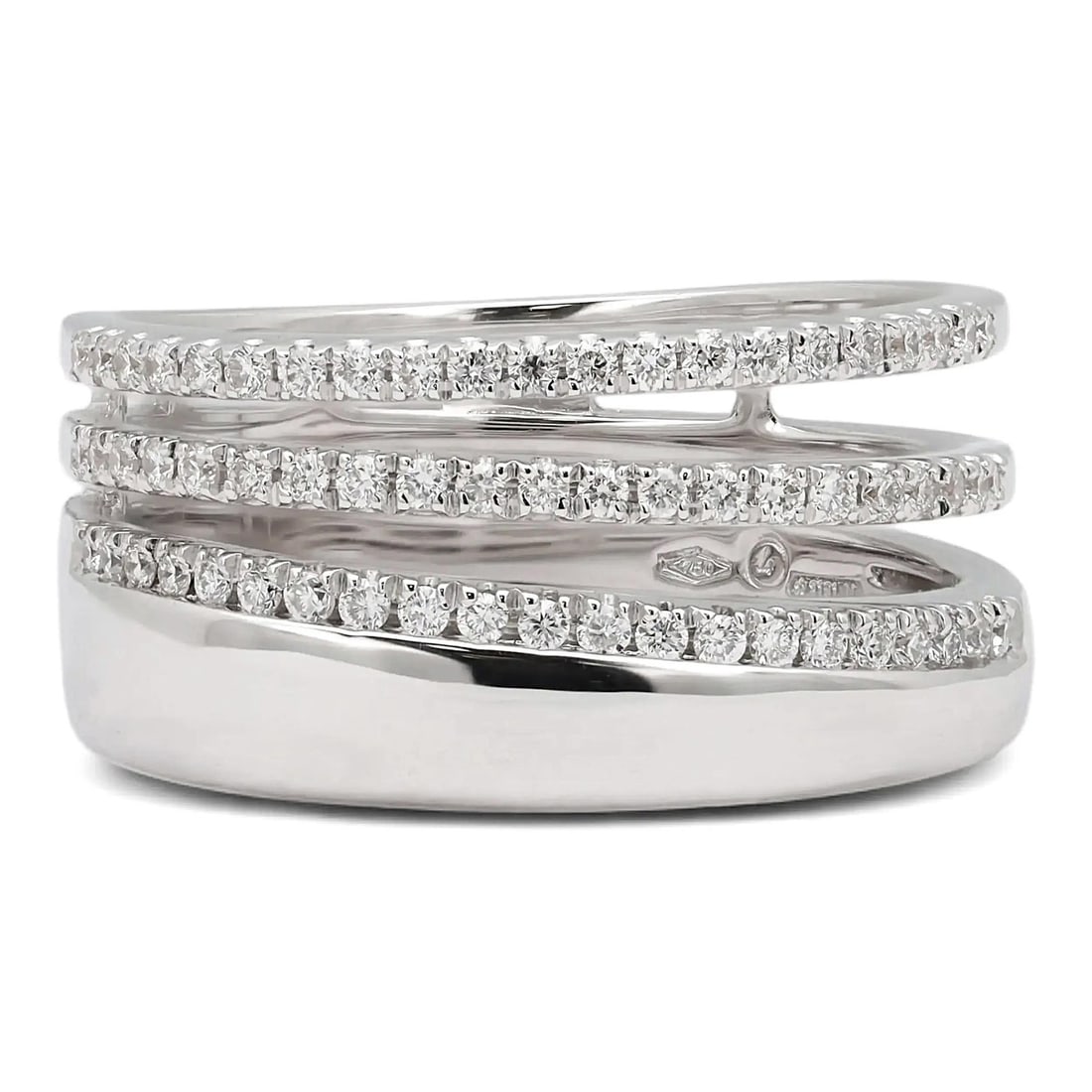 Salvini 18k White Gold Diamond Pave Band Ring with Engraving Size 6.75: Salvini 18k White Gold Diamond Pave Band Ring with Engraving Size 6.75 This Salvini band ring is crafted from 18k white gold and showcases a multi-band design. Three of the bands are adorned with pave