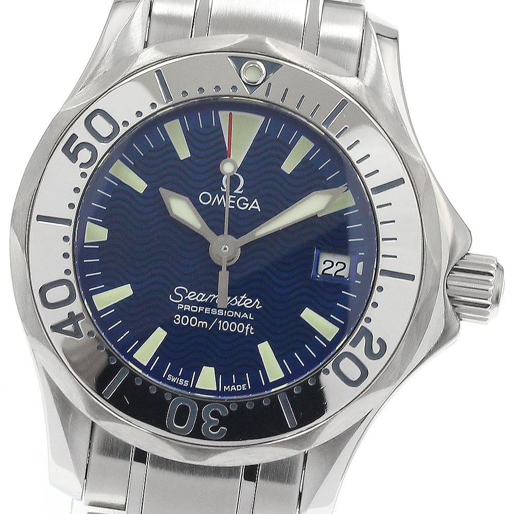 Omega Seamaster 300m 2285.80 Ladies Quartz Date Watch: Omega Seamaster 300m 2285.80 Ladies Quartz Date Watch This pre-owned OMEGA Seamaster 300m Date Quartz Ladies Watch features a stainless steel case and band with a blue dial. The watch is equipped with