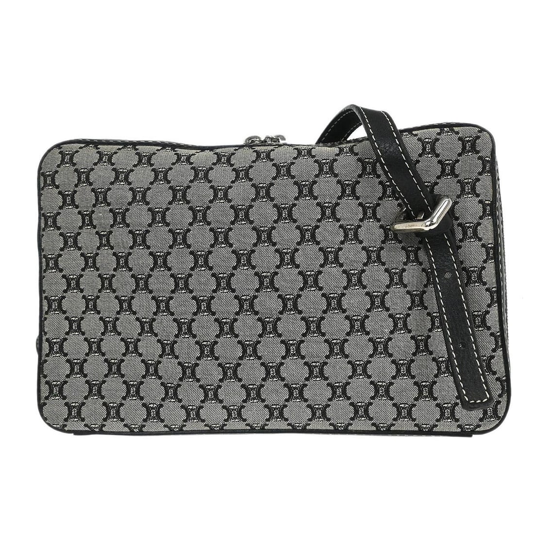 CELINE Macadam Small Canvas Leather Shoulder Bag Gray Italy: CELINE Macadam Small Canvas Leather Shoulder Bag Gray Italy Small Celine Macadam shoulder bag in gray canvas with leather trim. This women's shoulder bag features logo accents, an adjustable shoulder 