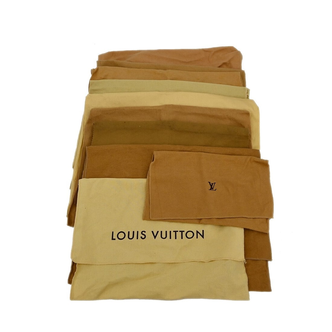 Set of 10 Louis Vuitton Cotton Dust Bags Brown Beige: Set of 10 Louis Vuitton Cotton Dust Bags Brown Beige Set of 10 authentic Louis Vuitton dust bags in brown and beige cotton. These unisex dust bags show overall signs of use with reasonable wear and te