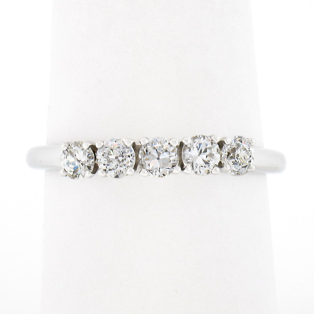 Antique 14k White Gold 5 Stone 0.60ctw European Diamond Wedding Band Ring: Antique 14k White Gold 5 Stone 0.60ctw European Diamond Wedding Band Ring This exquisite antique wedding band is crafted from solid 14k white gold and features five stunning old European cut diamonds 