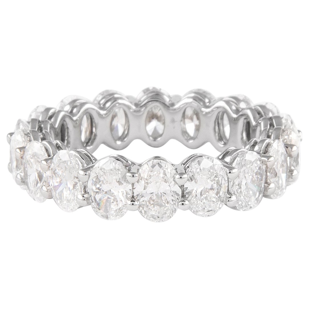 4.46ct F VS Oval Diamond Eternity Band 18k White Gold: 4.46ct F VS Oval Diamond Eternity Band 18k White Gold This stunning oval cut diamond eternity band features 18 exquisite diamonds totaling 4.46 carats, each approximately F in color and VS in clarity.