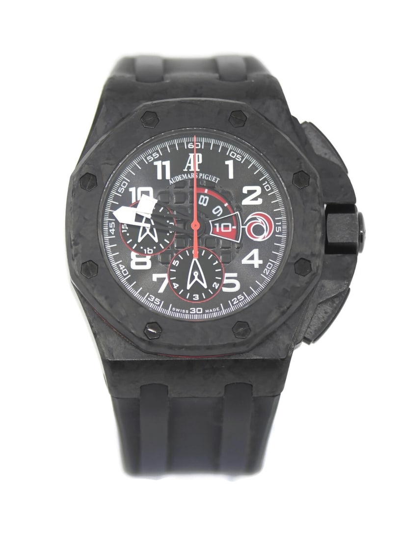 Audemars Piguet Royal Oak Offshore Alinghi Carbon Watch 26062FS 44mm: Audemars Piguet Royal Oak Offshore Alinghi Carbon Watch 26062FS 44mm Introducing the Audemars Piguet Royal Oak Offshore Alinghi Carbon Watch, model 26062FS, a striking timepiece designed for those who