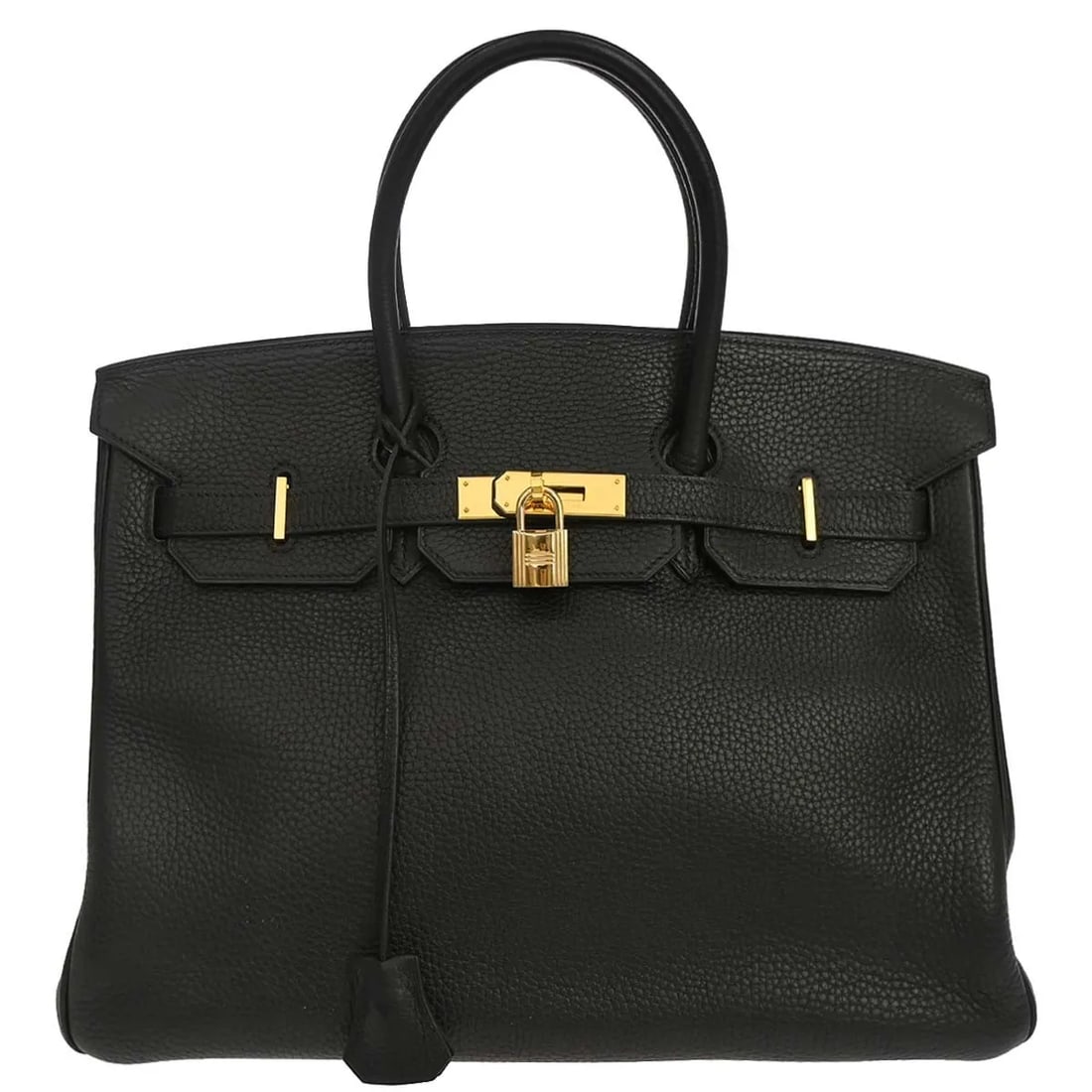 Hermes Birkin black Taurillon Clemence leather handbag 35cm: Hermes Birkin black Taurillon Clemence leather handbag 35cm This Hermes Birkin Handbag is crafted from Taurillon Clemence leather in black, offering a timeless and elegant look. Designed for women, it