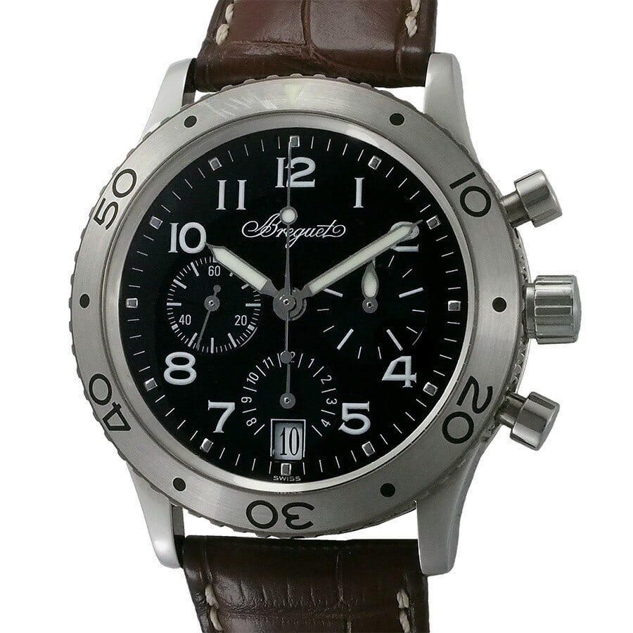 Breguet Type XX Transatlantique Automatic Steel Men's Wristwatch: Breguet Type XX Transatlantique Automatic Steel Men's Wristwatch This Breguet Type XX Transatlantique 3820ST/H2/9W6 men's wristwatch features a black dial and a stainless steel case measuring 39mm in 