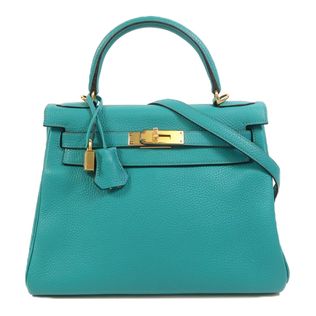 Hermes Kelly 28 Blue Togo Leather Shoulder Bag with Gold Hardware: Hermes Kelly 28 Blue Togo Leather Shoulder Bag with Gold Hardware This Hermes Kelly 28 is a versatile 2-way shoulder bag crafted from Togo calfskin leather in a striking blue hue. Made in France, it f
