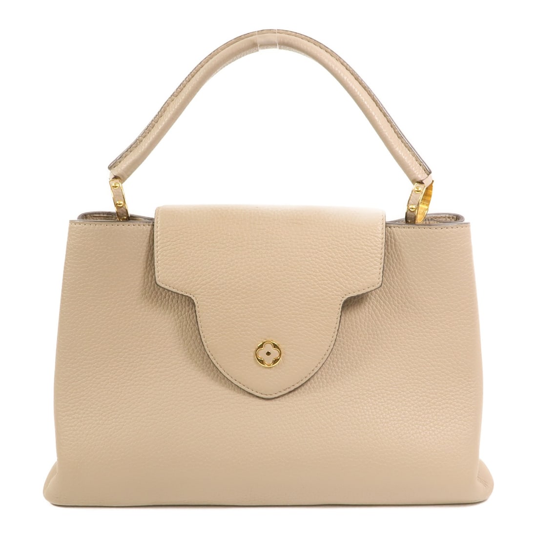 Louis Vuitton Capucines GM Beige Taurillon Leather Shoulder Bag with Gold Hardware: Louis Vuitton Capucines GM Beige Taurillon Leather Shoulder Bag with Gold Hardware This Louis Vuitton Capucines GM shoulder bag is crafted from beige Taurillon calfskin leather. Designed for women, it