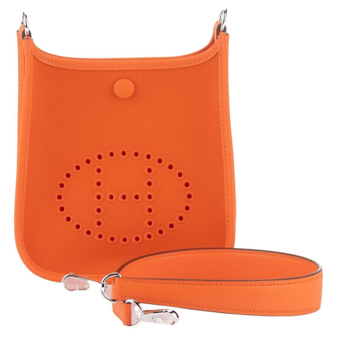 Hermes Mini Evelyne Neo Canvas Leather Bag Orange (1 of 15)