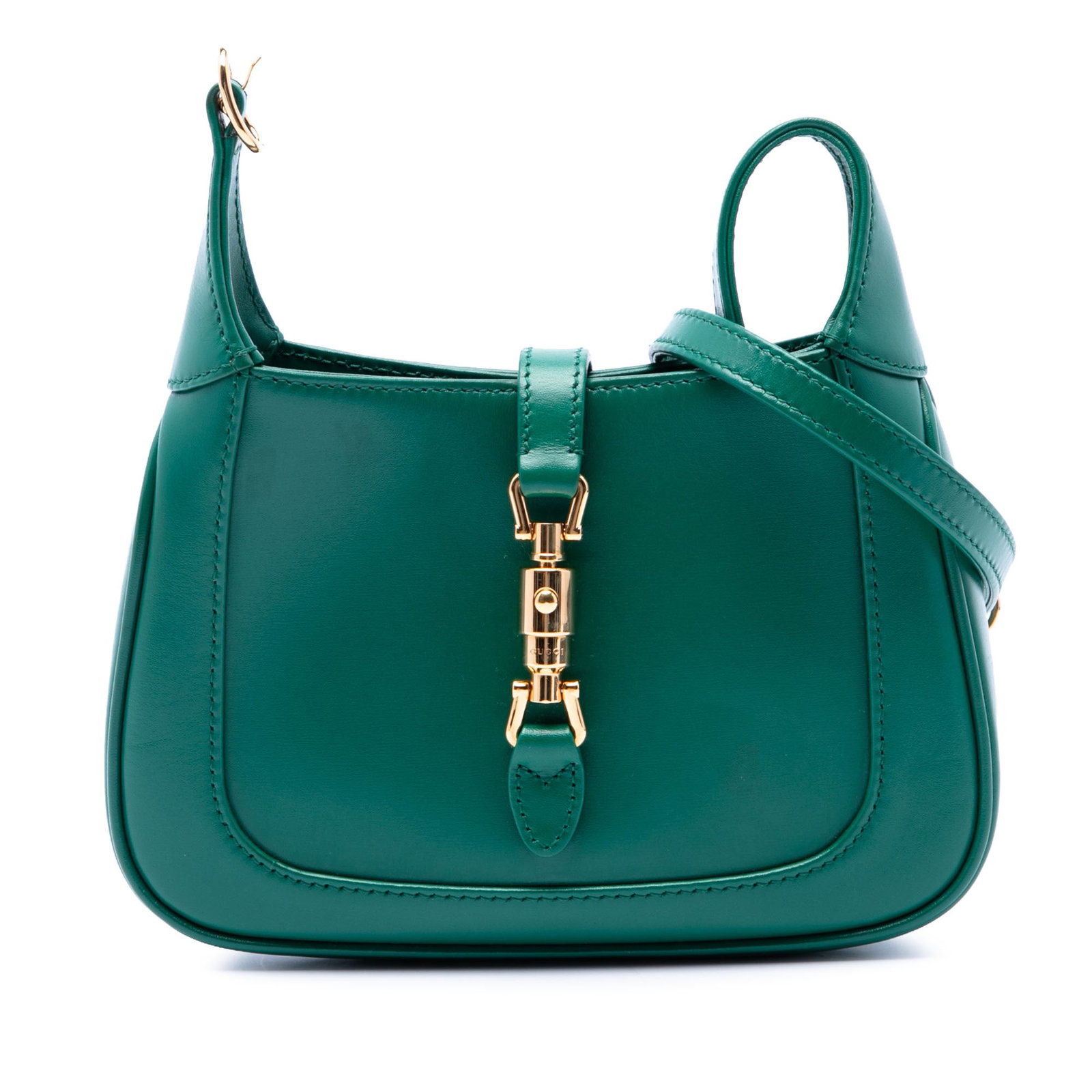 Gucci Jackie 1961 Mini Leather Crossbody Bag Green: Gucci Jackie 1961 Mini Leather Crossbody Bag Green Gucci Jackie 1961 mini crossbody bag in green calfskin leather. This compact design features a flat leather shoulder strap, a detachable and adjustab