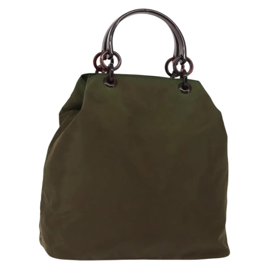 Prada Tessuto Nylon Tote Bag with Resin Handles Khaki: Prada Tessuto Nylon Tote Bag with Resin Handles Khaki This Prada Resin Handle Tote Tessuto is crafted from durable khaki nylon and features distinctive resin handles. Designed for women, this pre-owne