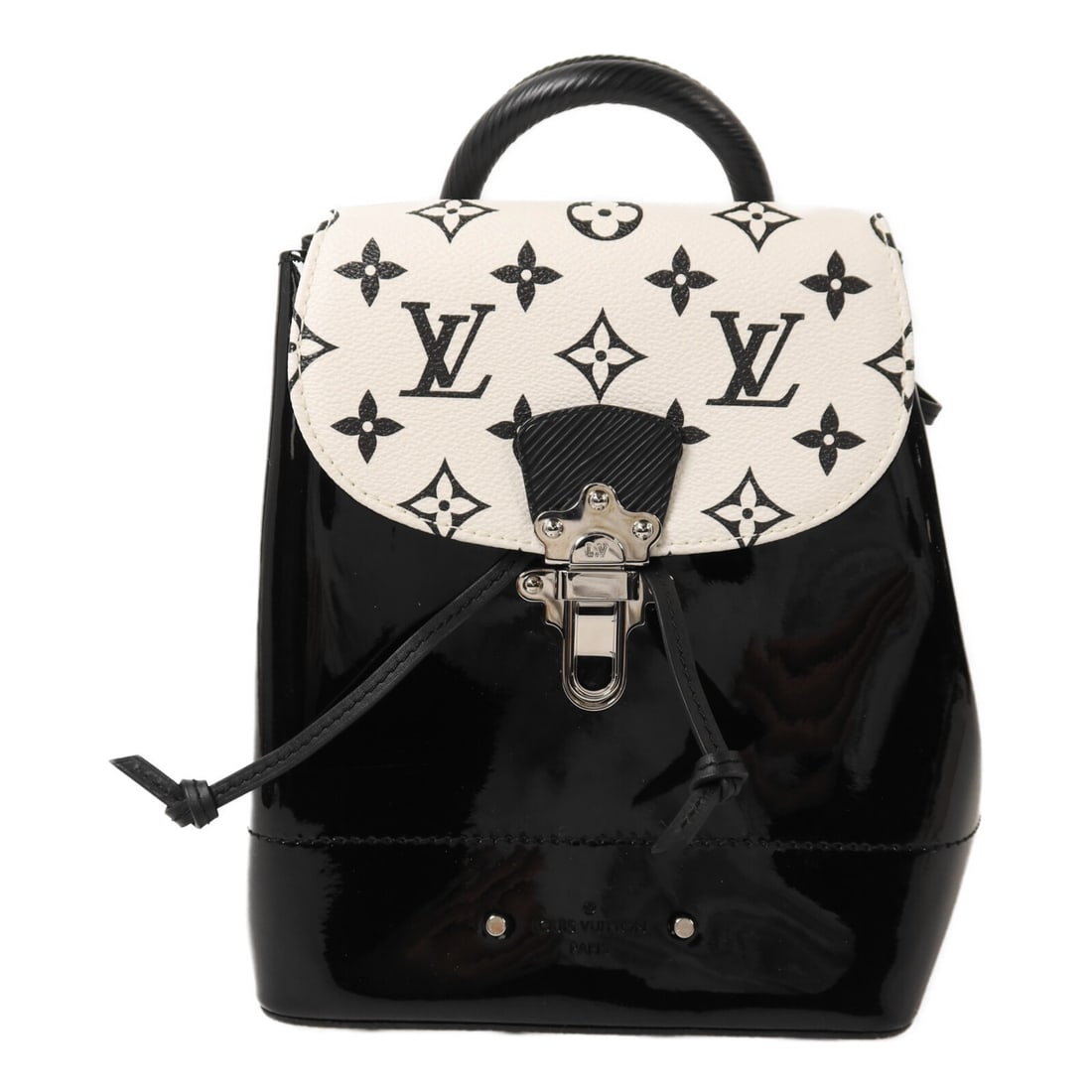 Louis Vuitton Mini Hot Springs Patent Leather Backpack Black and White SHW: Louis Vuitton Mini Hot Springs Patent Leather Backpack Black and White SHW This Louis Vuitton Mini Hot Springs Rucksack features a stylish black and white patent leather exterior. Designed for women, 