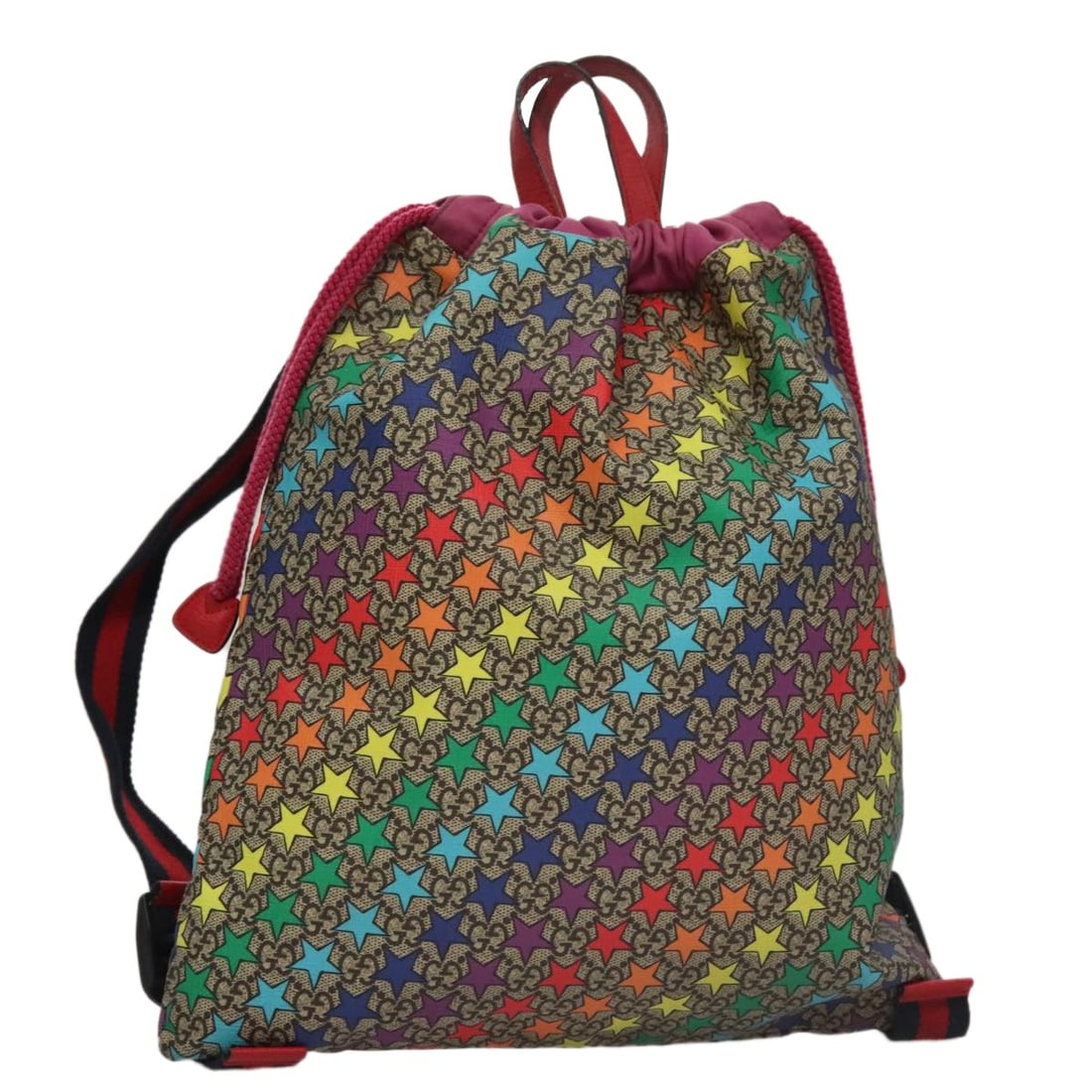 GG Supreme Sherry Line Beige Rainbow PVC Backpack by Gucci 550775: GG Supreme Sherry Line Beige Rainbow PVC Backpack by Gucci 550775 This Gucci GG Supreme Sherry Line backpack features a durable PVC leather and GG canvas exterior in beige with rainbow accents. Design