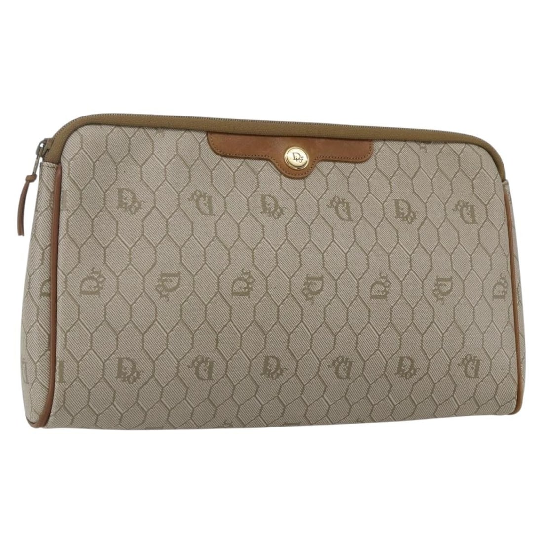 Beige Honeycomb PVC Dior Pouch Bag Made in France: Beige Honeycomb PVC Dior Pouch Bag Made in France This Christian Dior pouch features a beige honeycomb canvas and PVC leather exterior. Made in France, it offers a classic and practical style. The pou