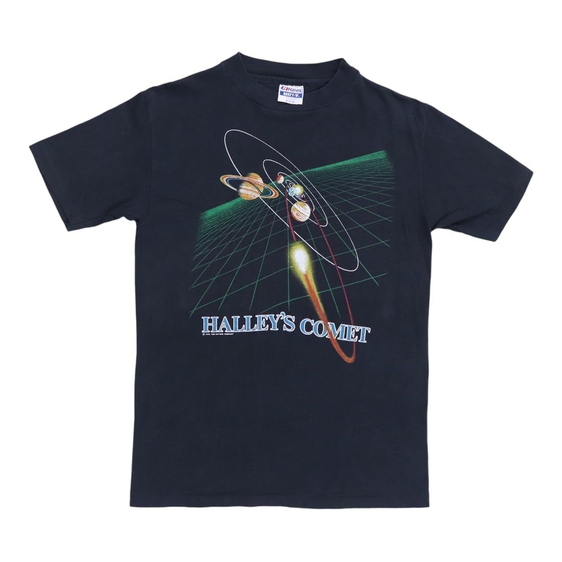 Vintage 1985 Halley's Comet Black Cotton T-Shirt Medium: Vintage 1985 Halley's Comet Black Cotton T-Shirt Medium This is an original vintage 1985 Haley's Comet shirt. Made from 100% cotton, this black shirt is a true piece from the 1980s and not a modern re