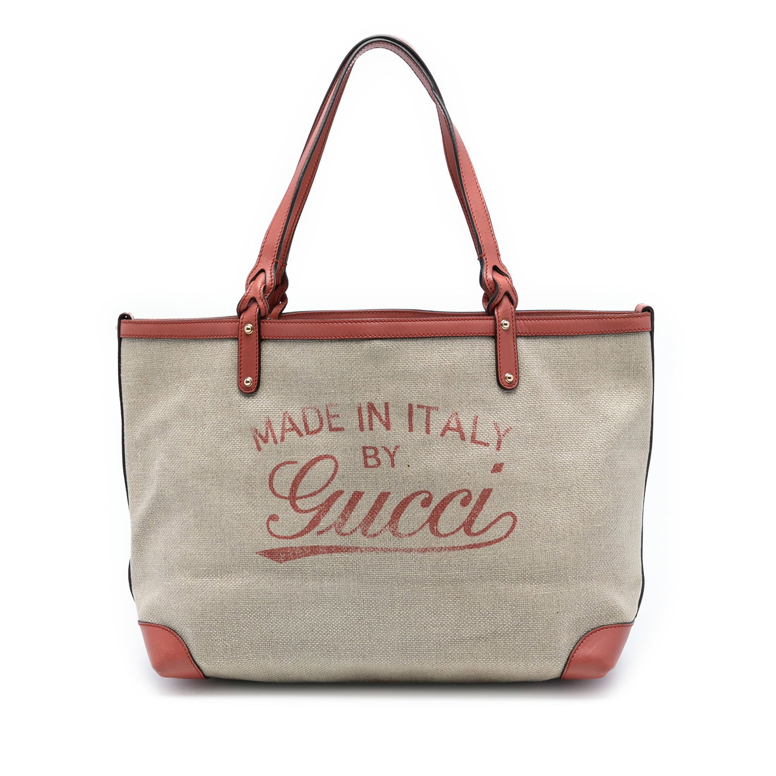 Gucci Medium Craft Tote Bag in Canvas with Leather Trim: Gucci Medium Craft Tote Bag in Canvas with Leather Trim This Gucci Medium Canvas Craft Tote features a beige canvas body with leather trim, flat leather straps, an open top with a lobster clasp closur