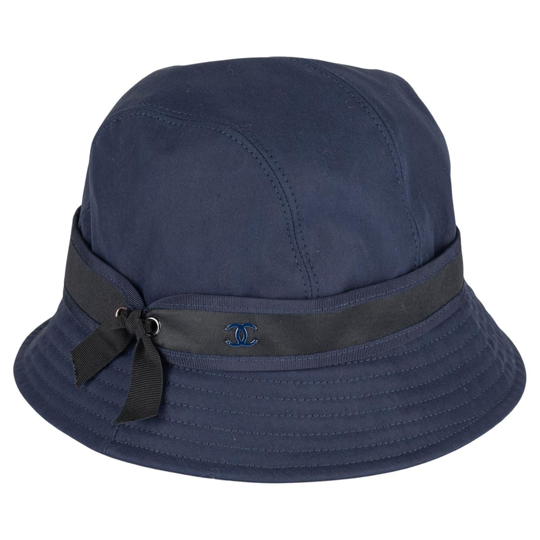 Chanel New Blue Bucket Hat with Black Ribbon Size 7 1/8: Chanel New Blue Bucket Hat with Black Ribbon Size 7 1/8 Discover the elegance of this Chanel bucket hat, crafted from premium materials for a stylish touch. This new blue bucket hat features a chic bl