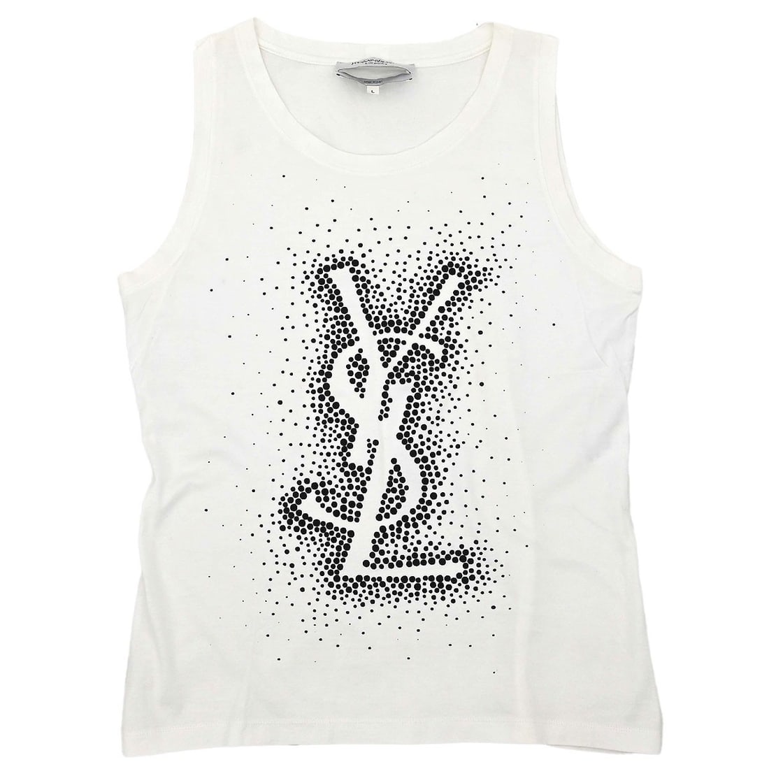 Womens White Cotton Tank Top Yves Saint Laurent Size L: Womens White Cotton Tank Top Yves Saint Laurent Size L Vintage Yves Saint Laurent women's tank top in white cotton with a regular fit and sleeveless basic style. Made in Italy, this casual top shows a
