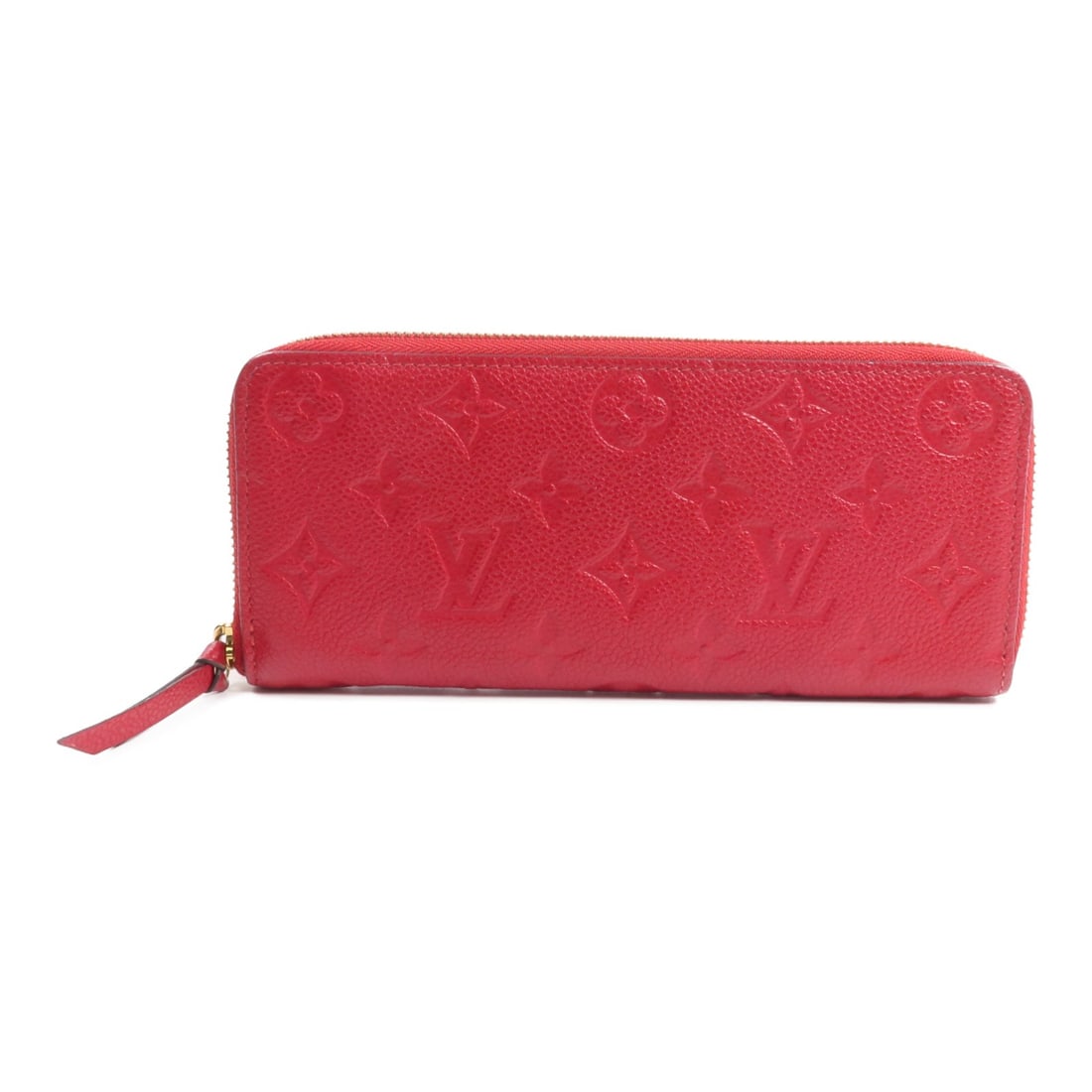 Louis Vuitton Empreinte Clemence red calfskin long wallet: Louis Vuitton Empreinte Clemence red calfskin long wallet This Louis Vuitton Empreinte Clemence long wallet features a classic zip-around design crafted from high-quality red calfskin leather. The wal